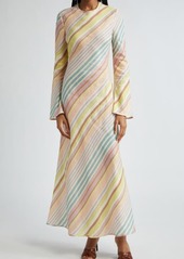 Zimmermann Halliday Stripe Bias Cut Long Sleeve Linen Maxi Dress