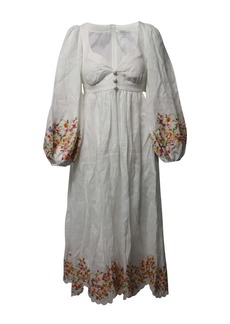 Zimmermann Mae Floral Midi Dress in White Linen