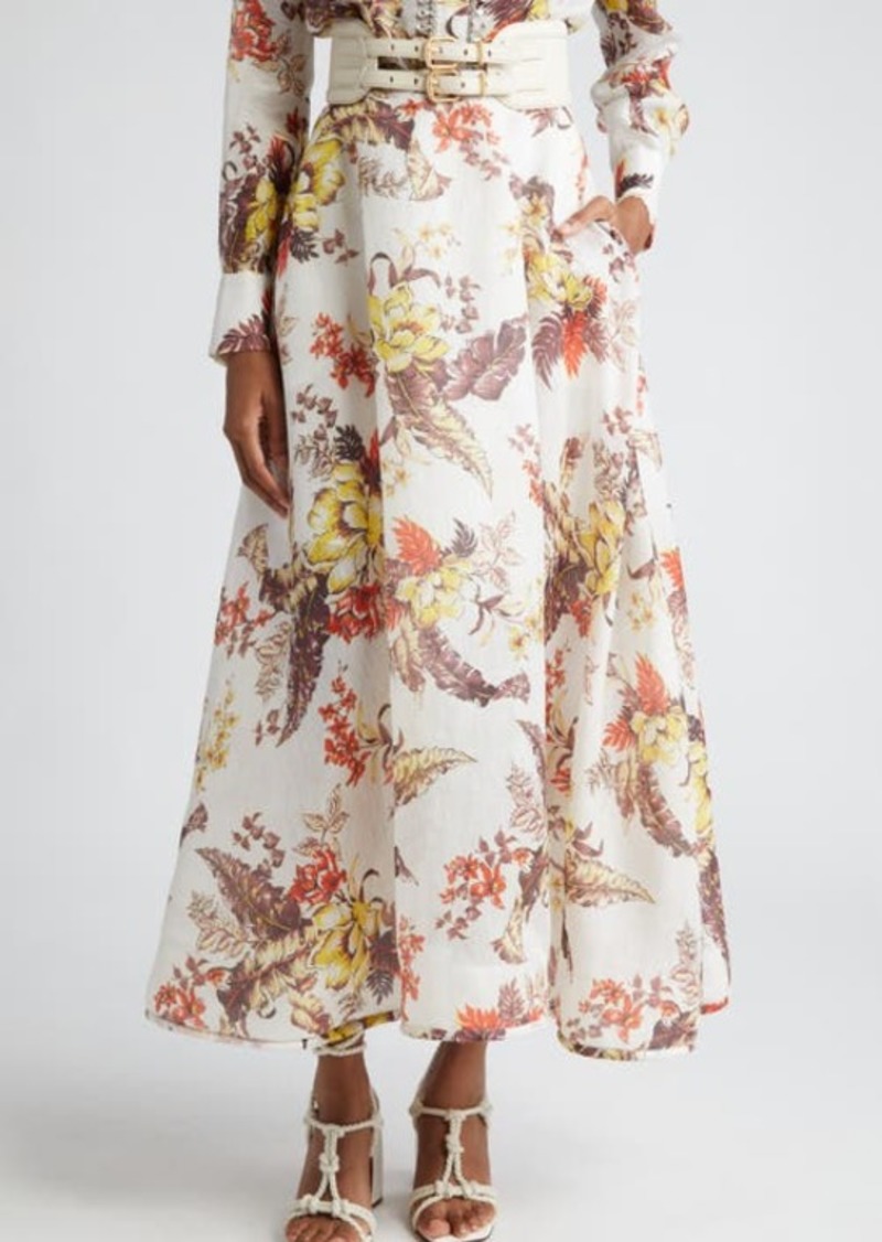 Zimmermann Matchmaker Floral Print Linen & Silk Maxi Skirt