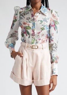 Zimmermann Matchmaker Floral Print Linen & Silk Shirt