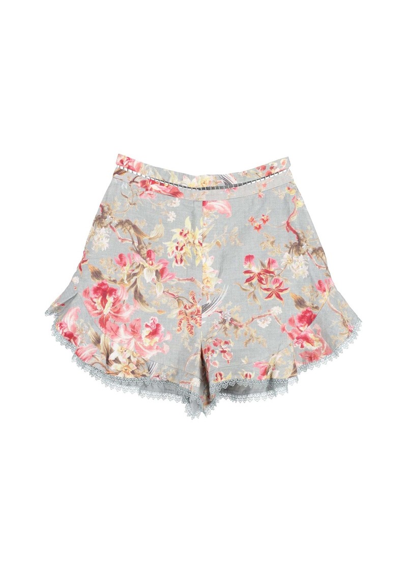 Zimmermann Mercer Flutter Frill Short in Floral Print Linen