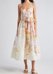 Zimmermann Natura Floral Linen & Silk Organza Corset Midi Dress