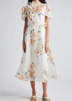 Zimmermann Natura Liftoff Floral Linen & Silk Organza Midi Dress