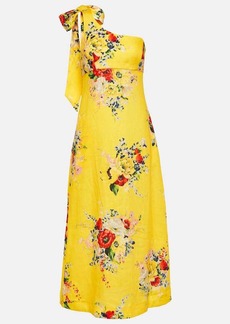 Zimmermann One-shoulder floral linen midi dress