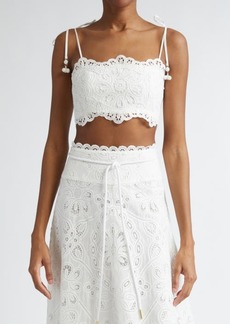Zimmermann Ottie Embroidered Guipure Lace Crop Top