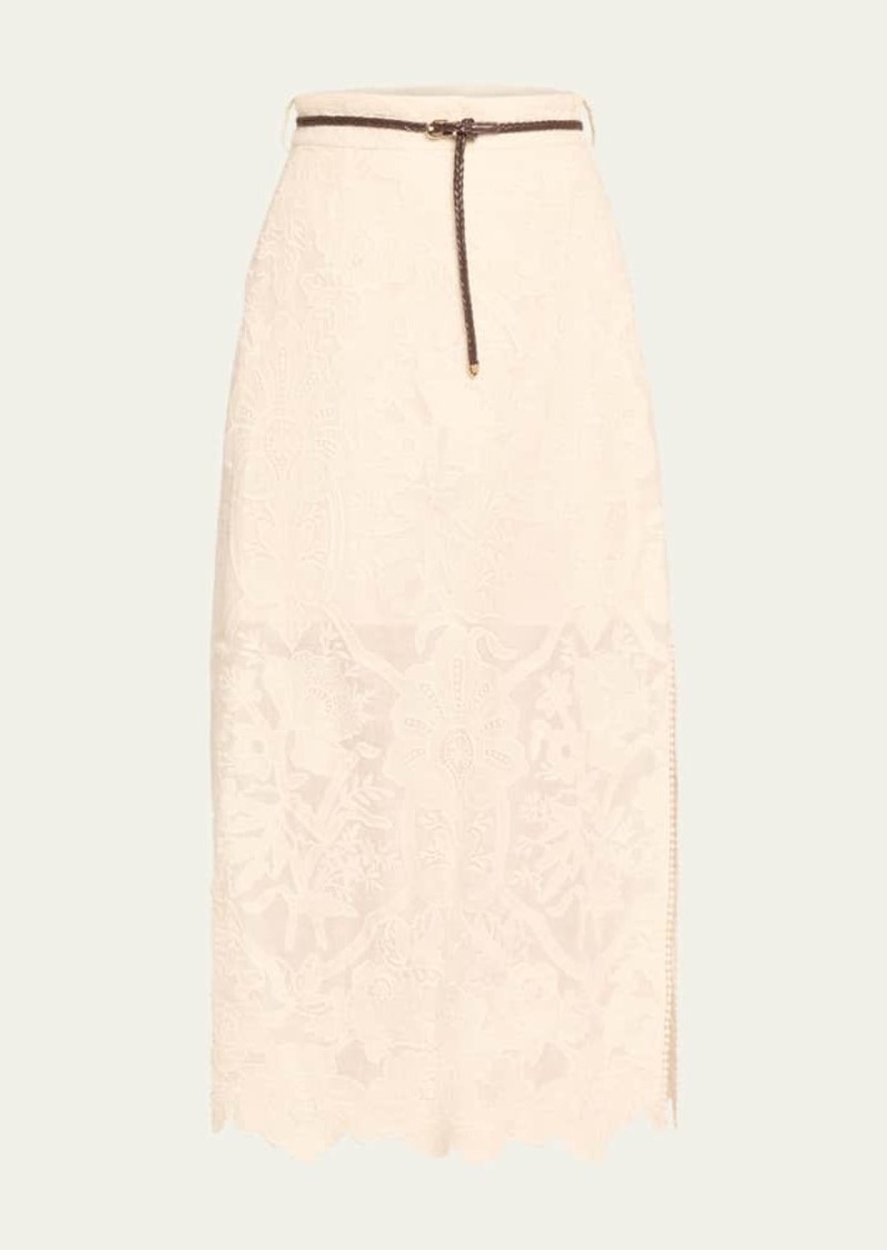 Zimmermann Ottie Embroidered Midi Skirt