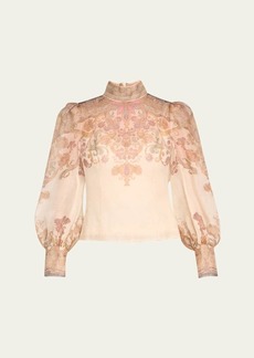 Zimmermann Paisley-Print Long Puff-Sleeve Top