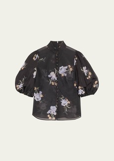 Zimmermann Pleated Floral Buttoned Blouse