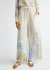 Zimmermann Pop Print Relaxed Silk Wide Leg Pants