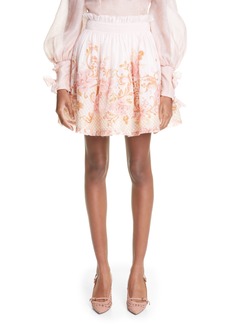 Zimmermann Postcard Silk & Linen Flip Skirt in Swirl Floral Pink at Nordstrom