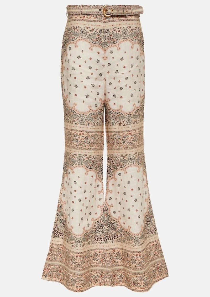 Zimmermann Printed high-rise linen wide-leg pants