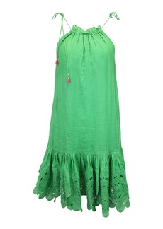 Zimmermann Teddy Gathered Broderie Anglaise Mini Dress in Green Ramie