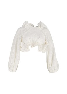 Zimmermann The Lovestruck Ruffled Top in Off-White Cotton Lace