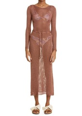 Zimmermann Tropicana Long Sleeve Cotton Mesh Midi Cover-Up Dress in Matte Rose at Nordstrom
