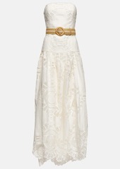 Zimmermann Vacay belted linen lace midi dress