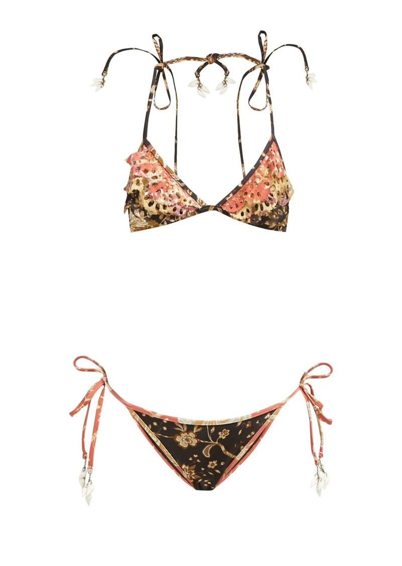 Zimmermann Veneto shell-charm floral-print bikini