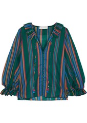 Zimmermann Woman Allia Ruffle-trimmed Striped Cotton-voile Blouse Green