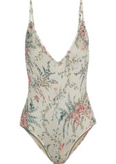 Zimmermann Woman Bayou Pintucked Floral-print Swimsuit Multicolor