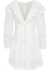 Zimmermann Woman Bellitude Scallop Ruffled Swiss-dot Broderie Anglaise Linen Mini Dress White