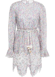 Zimmermann - Floral-print broderie anglaise linen mini dress - Purple - 00