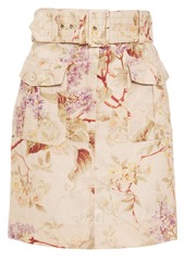 Zimmermann Woman Belted Floral-print Linen Mini Skirt Neutral