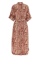 Zimmermann - Belted zebra-print silk crepe de chine midi shirt dress - Red - 0