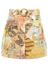 Zimmermann Woman Brightside Belted Printed Linen Shorts Mustard