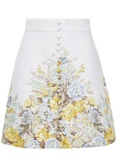 Zimmermann Woman Brightside Button-embellished Floral-print Linen Mini Skirt Sky Blue