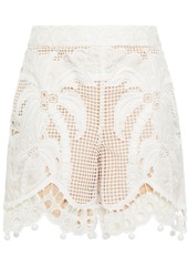 Zimmermann Woman Brightside Palm Broderie Anglaise Silk-organza And Crochet Shorts Off-white