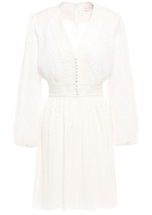 Zimmermann Woman Button-detailed Fil Coupé Plissé-gauze Mini Dress Off-white
