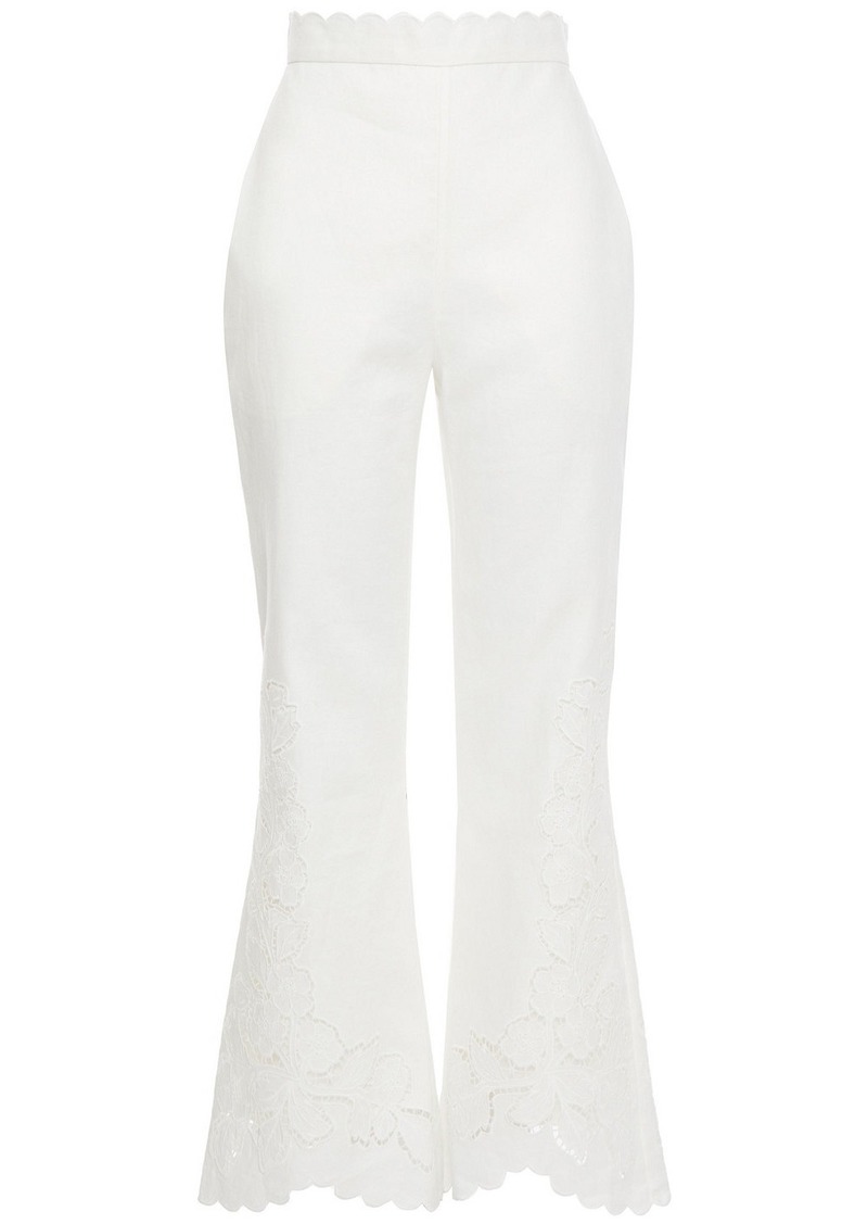 Zimmermann - Broderie anglaise linen flared pants - White - 0