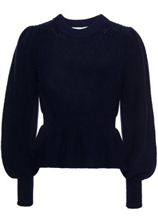 Zimmermann Woman Cotton-blend Peplum Sweater Navy