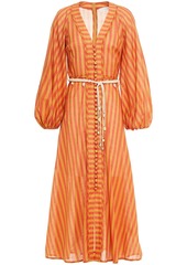 Zimmermann Woman Edie Belted Striped Cotton-voile Midi Dress Orange
