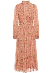 Zimmermann Woman Espionage Lace-up Ruched Floral-print Silk-crepon Midi Dress Antique Rose