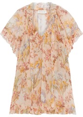 Zimmermann - Espionage tie-neck floral-print silk-georgette blouse - Orange - 0