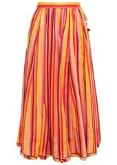 Zimmermann Woman Gathered Striped Mousseline Midi Skirt Orange