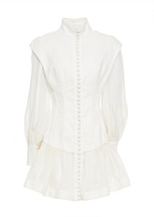 Zimmermann Woman Glassy Fluted Linen Mini Dress Off-white