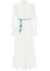 Zimmermann - Belted broderie anglaise linen midi dress - White - 0