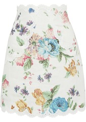 Zimmermann Woman Ninety-six Broderie Anglaise-trimmed Floral-print Linen Mini Skirt Cream
