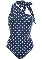 Zimmermann Woman One-shoulder Tie-neck Polka-dot Swimsuit Navy