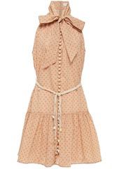 Zimmermann Woman Peggy Pussy-bow Polka-dot Cotton-seersucker Mini Dress Beige