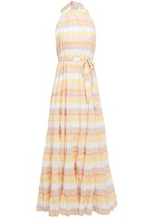 Zimmermann Woman Primrose Striped Crinkled-cotton Halterneck Maxi Dress Pastel Orange