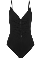 Zimmermann Woman Ruched Button-embellished Swimsuit Black