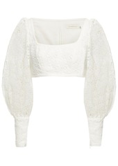 Zimmermann Woman Super Eight Cropped Gathered Guipure Lace Top White