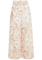 Zimmermann Woman Super Eight Safari Cropped Belted Printed Linen Wide-leg Pants Off-white