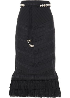 Zimmermann - Tiered broderie anglaise voile and lace midi skirt - Black - 0