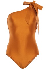 Zimmermann Woman Veneto Tie One-shoulder Metallic Swimsuit Copper