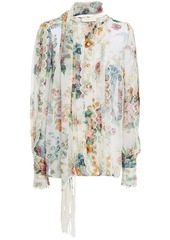 Zimmermann Woman Wavelength Scallop Tie-neck Floral-print Silk-georgette Blouse Off-white