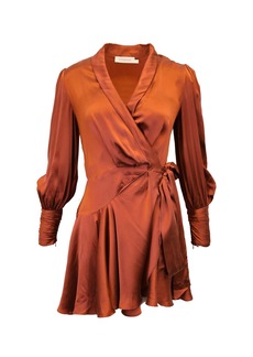 Zimmermann Wrap Mini Dress in Brown Silk