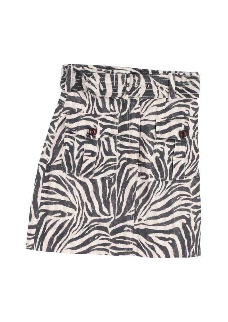 Zimmermann Zebra Print Mini Skirt in Black and White Linen